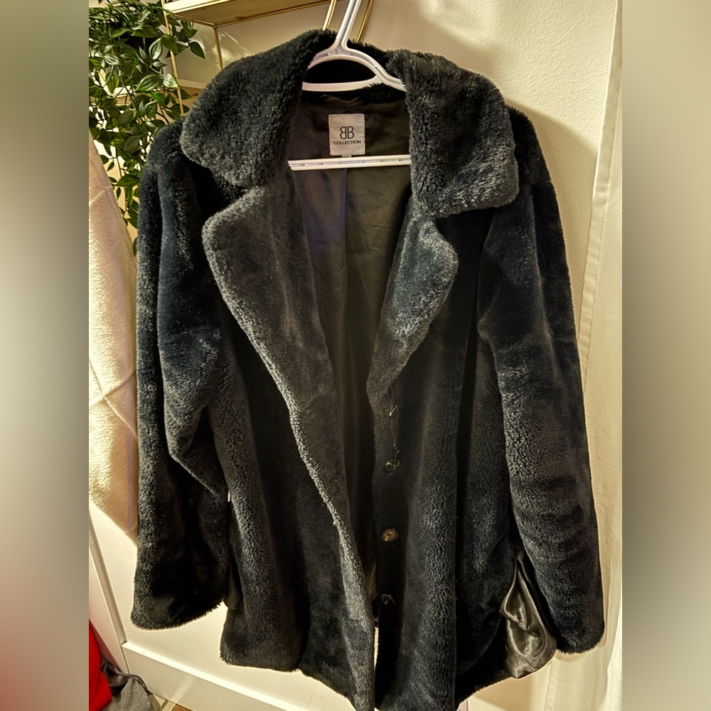 Elegant Black Faux Fur Coat